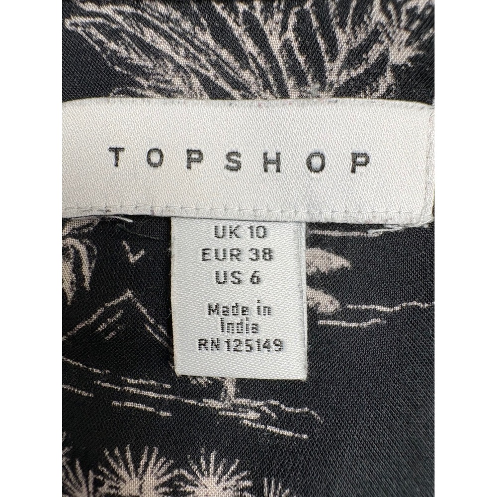 Topshop Tropical Jungle Toile Tie Front Shirt Black US 6 Modal - Picture 6 of 9